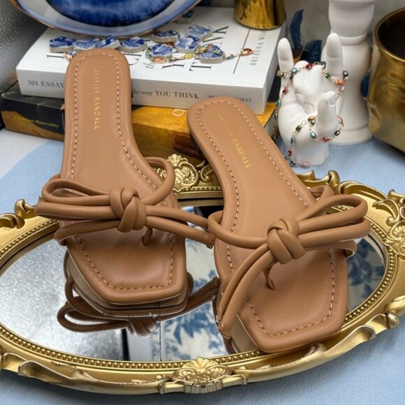 🆕 LOEFFLER RANDALL 🧿 NWOB Hadley Leather Bow Flat Sandals, Dune - Sz 6.5 B - Picture 5 of 14